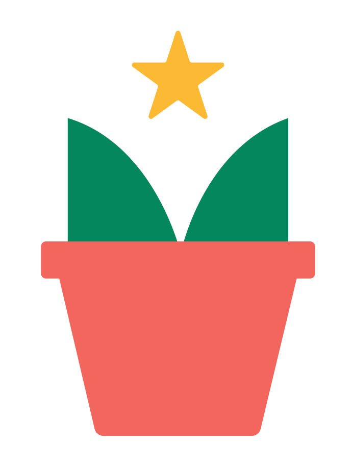 Abstract green illustration of a potted plant and star