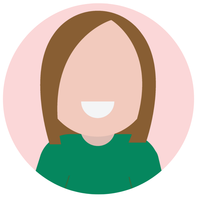 Illustration of a white woman with light brown hair smiling