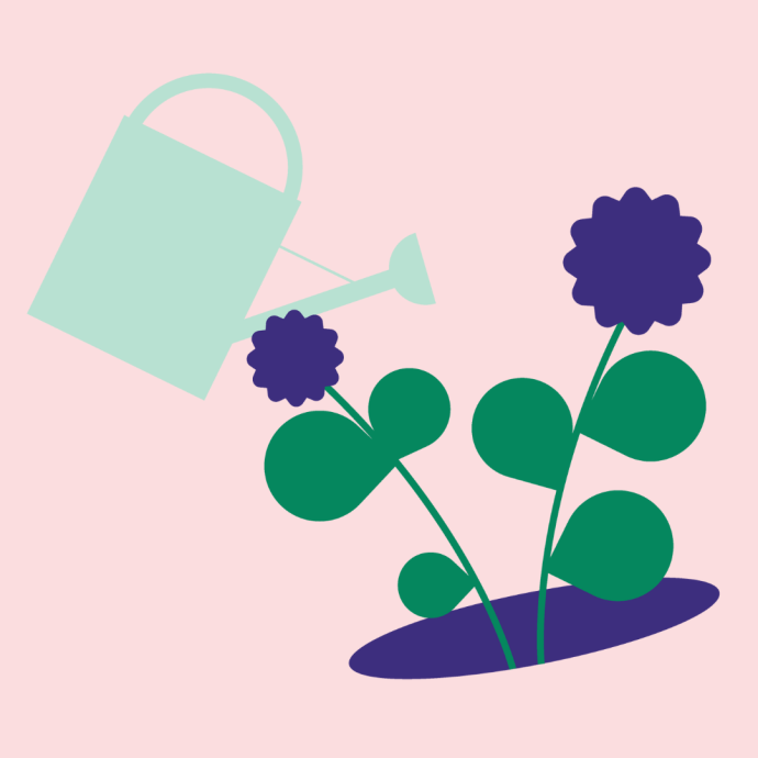 Illustration of a watering can and flower