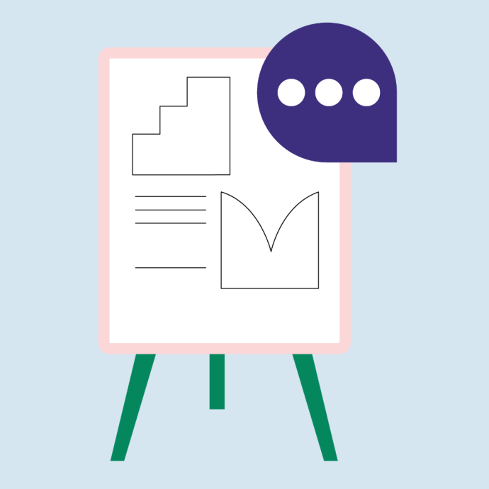 Illustration of a whiteboard with curriculum material 